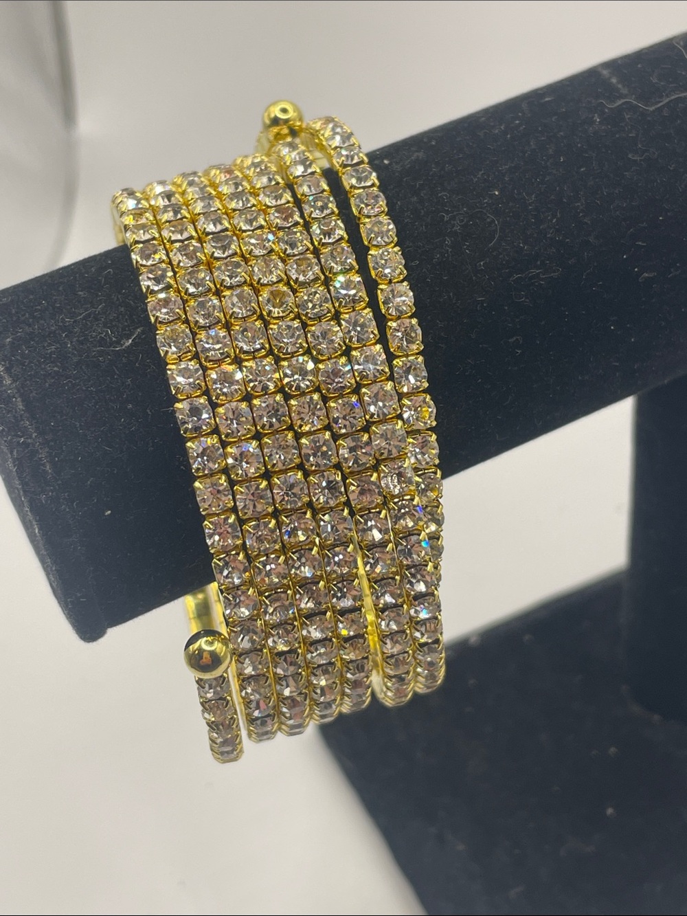 Gold Crystal Wrap Bracelet 8 rows of crystals stretch 7.75